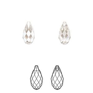 Briolette 2pk crystal silver shade, Crystal Passions® 11x5.5mm pendant drop 6010