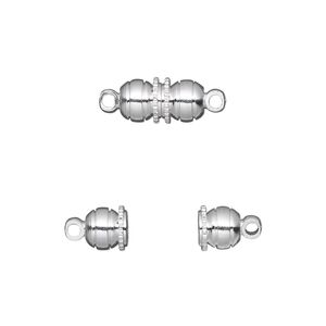 Clasp magnetic 1pkg100, 12x6mm double ball, silver-finished brass 1-strand