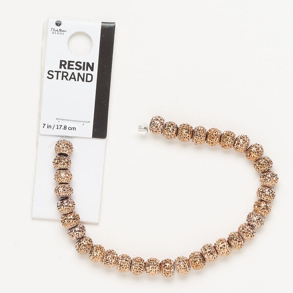 Bead, resin, copper, 7x5mm bumpy rondelle. Sold per 7-inch strand, approximately 30 beads. image number 0
