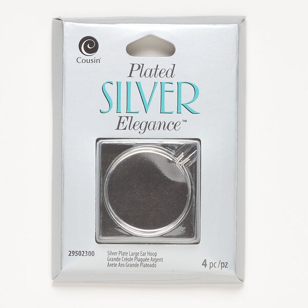 Ear wire hoop 1pkg4 silver-plated, 30mm, brass 21 gauge 2 pair image number 0