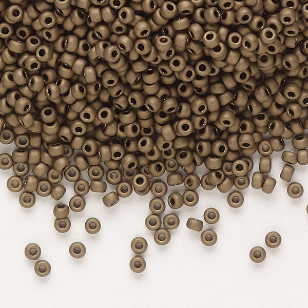 Seed bead, Miyuki, glass, pkg/25g, #11 rocaille, opaque matte metallic dark bronze, (RR-2006). image number 0
