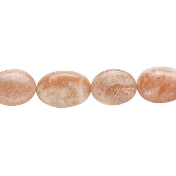 Bead, sunstone (natural), 11x9mm-13x10mm hand-cut puffed oval with 0.4-1.4mm hole, C grade, Mohs hardness 6 to 6-1/2. Sold per 8-inch strand. image number 0