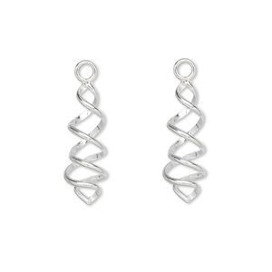Drop, sterling silver, 19x7mm spiral. Sold per pkg of 2.