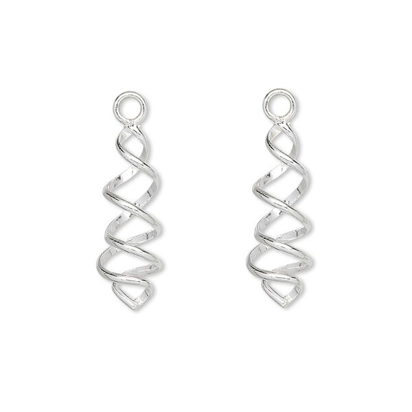Drop, sterling silver, 19x7mm spiral. Sold per pkg of 2. image number 0