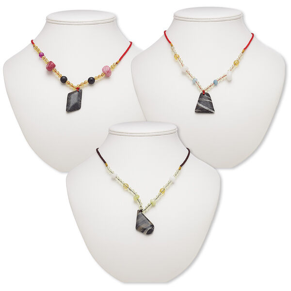 Component mix, Picasso marble / multi-gemstone (natural / dyed) / nylon / acrylic / glass, multicolored, 29x20mm-38x27mm freeform, 20-inch continuous loop. Sold per pkg of 3. image number 0