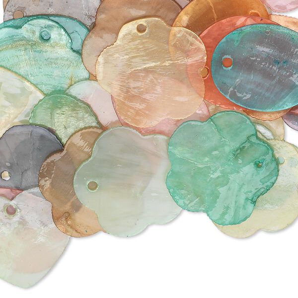 Drop mix, Capiz shell (dyed / coated), mixed colors, 23x18mm-25x24mm mixed shape, Mohs hardness 3-1/2. Sold per pkg of 50. image number 0