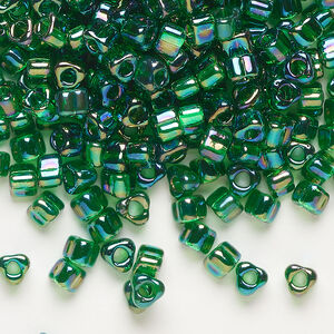 Seed bead, Miyuki 1pkg10g, glass, #5 triangle, translucent rainbow green (TR-1154)