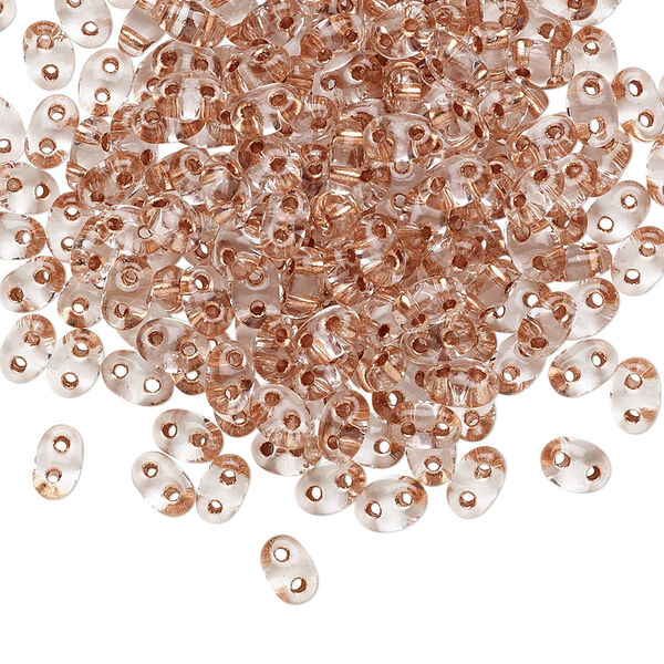Seed bead, Preciosa Twin™ Czech glass, pkg/250g, 5x2.5mm oval, transparent copper color-lined clear, (68105). image number 0