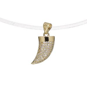 Pendant, cubic zirconia and gold-finished brass, clear, 14x10.5mm single-sided talon. Sold individually.