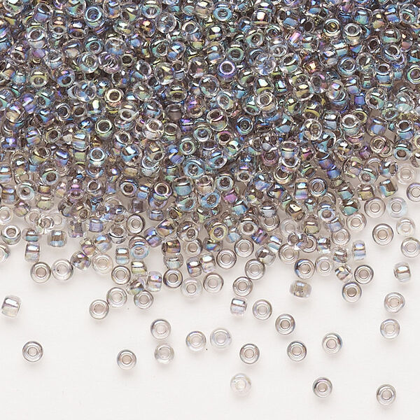 Seed bead, Dyna-Mites™, glass, pkg/40g, #11 round, translucent inside dyed color rainbow peacock, (323 11/0 RR). image number 0