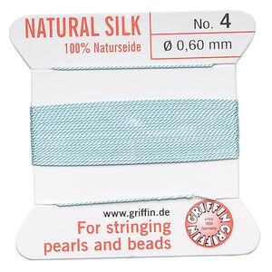 Thread, Griffin, silk, turquoise blue, size #4. Sold per 2-meter card (approximately 78 inches).