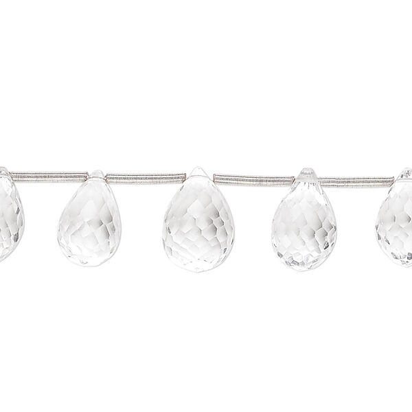 Bead, quartz crystal (natural), 8x5mm-12x7mm faceted teardrop, B grade, Mohs hardness 7. Sold per 8-inch strand, approximately 19 beads. image number 0