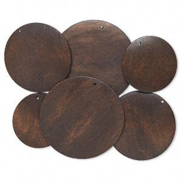 Focal, Korean boxwood (dyed), dark brown, 40-60mm top-drilled round. Sold per pkg of 3 pairs. image number 0