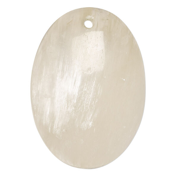 Drop, golden selenite (waxed), 38x28mm-40x30mm hand-cut one-sided puffed oval, B grade, Mohs hardness 2 to 2-1/2. Sold individually. image number 0