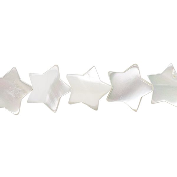 Bead, mother-of-pearl shell (bleached), white, 11x11mm star, Mohs hardness 3-1/2. Sold per 15-1/2" to 16" strand. image number 0