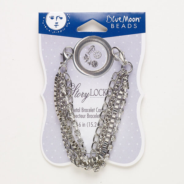 Bracelet component, silver-finished "pewter" (zinc-based alloy) / glass / steel, clear, 14mm wide, 6 inches with (2) lobster claw clasps. Sold individually. image number 0