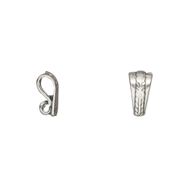 Pendant bail, JBB Findings, antiqued sterling silver, 11x5.5mm with hidden loop. Sold per pkg of 2. image number 0