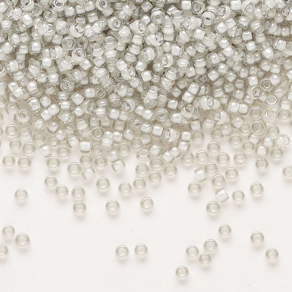 Seed bead, Miyuki, glass, pkg/25g, #11 rocaille, translucent moonstone-lined luster crystal clear (RR-2268). image number 0