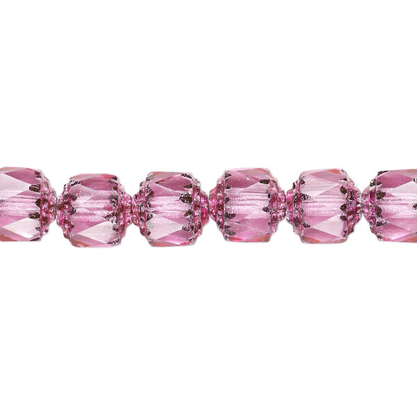 Bead, Czech glass, pink and metallic pink, 8mm round cathedral. Sold per 15-1/2" to 16" strand. image number 0