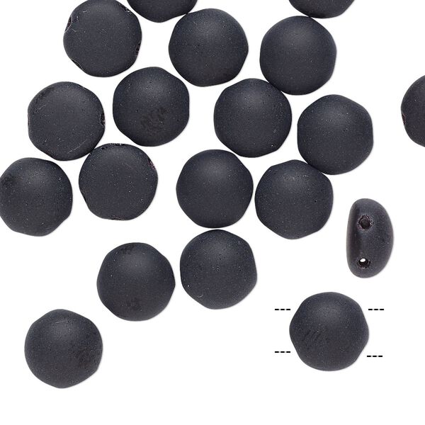 Bead, Preciosa Candy™, Czech pressed glass, opaque matte black, 8mm candy with (2) 0.8-0.9mm holes. Sold per pkg of 20. image number 0