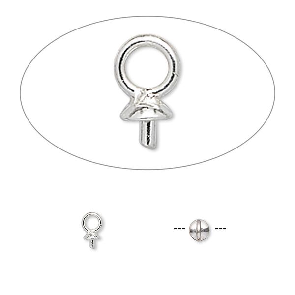 Cup, sterling silver, 3mm cup with 2mm peg, fits 3-6mm bead. Sold per pkg of 4. image number 0