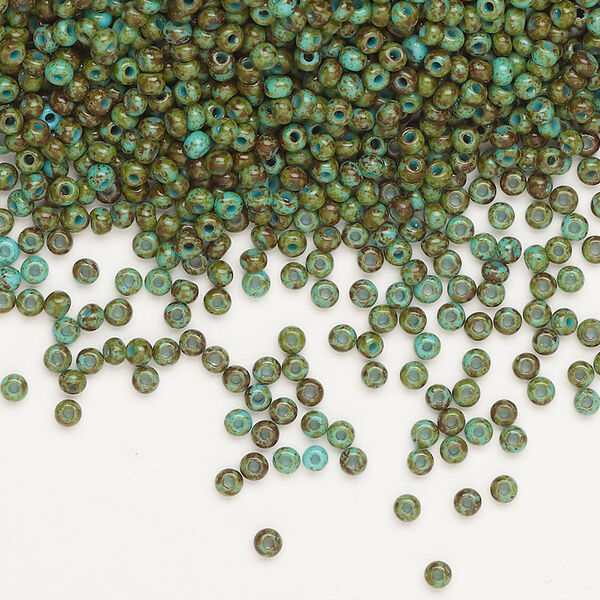 Seed bead, Preciosa Ornela, glass, opaque turquoise blue travertine, #11 rocaille. Sold per 50-gram pkg. image number 0