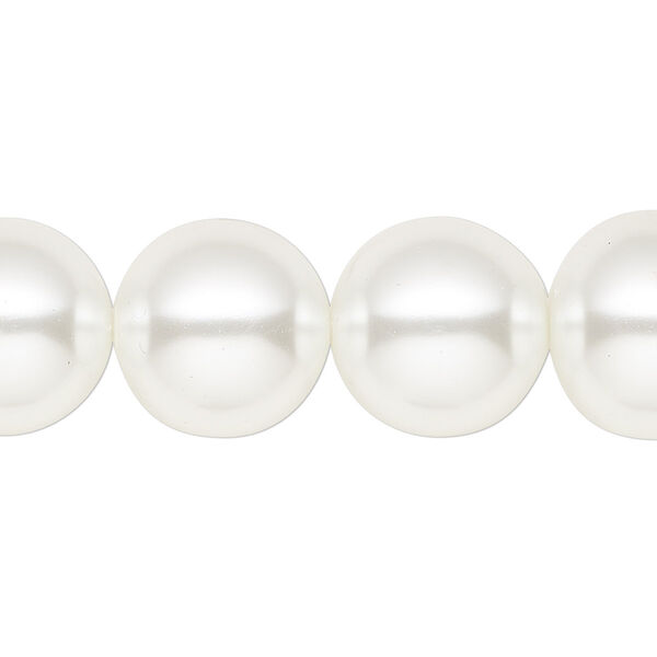 Bead, crystal pearl, white, 16mm round. Sold per 15-1/2" to 16" strand, approximately 25 beads. image number 0
