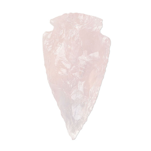 Focal, rose quartz (natural), 36x18mm-48x22mm hand-knapped undrilled arrowhead, B- grade, Mohs hardness 7. Sold individually. image number 0