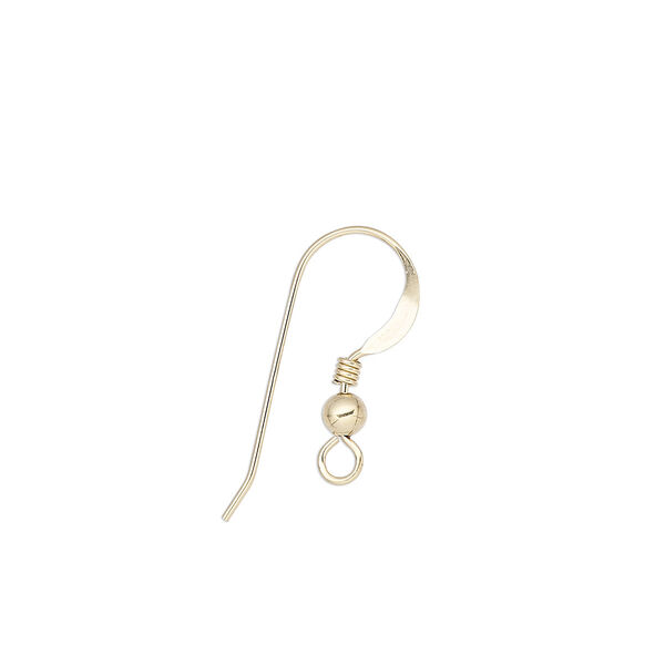 Ear wire, 14Kt gold-filled, 17mm flat fishhook with 3mm ball and 2mm coil with open loop, 22 gauge. Sold per pkg of 2 pairs. image number 0