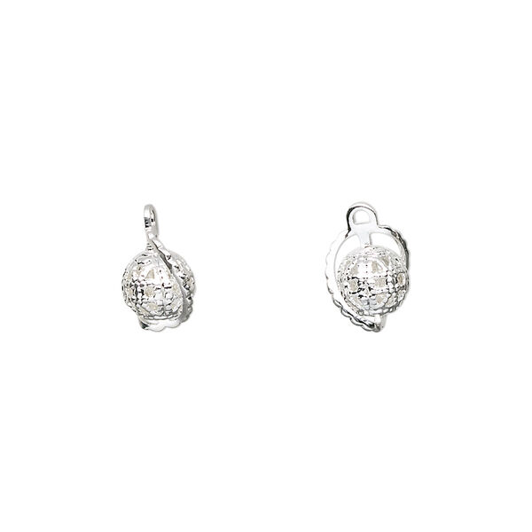Drop, silver-plated brass, 8mm wrapped filigree round. Sold per pkg of 100. image number 0