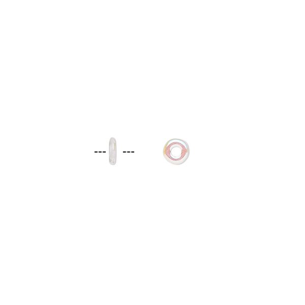 Bead, Czech pressed glass, translucent crystal AB, 4x1mm ring. Sold per pkg of 100. image number 0