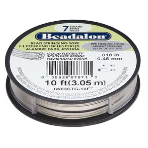 Wire, Beadalon®, sterling silver and nylon, pkg/10-foot spool, 0.018-inch, 7-strand.