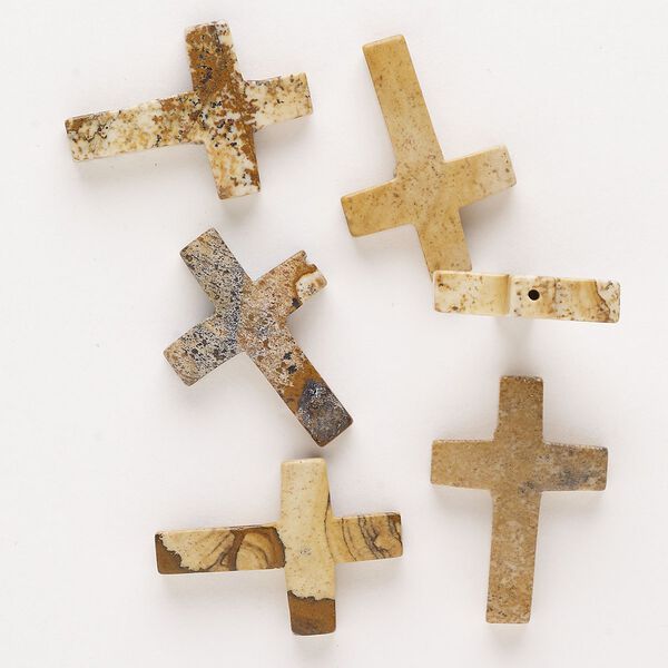 Picture jasper 1pkg6, half-drilled cross drop natural 25x18mm-26x19mm image number 0