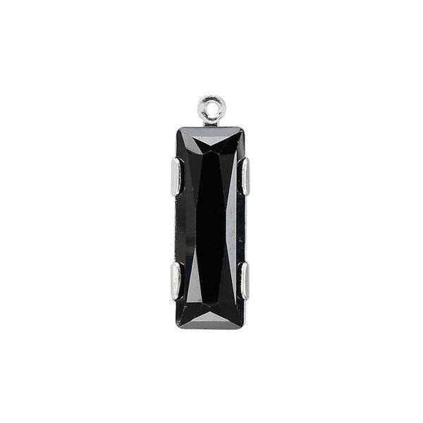 Drop 1pk jet silver plate, Crystal Passions® 25x8mm rectangle 11004 image number 0