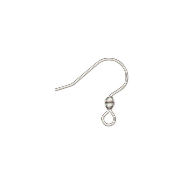 Ear wire, stainless steel, 16.5mm fishhook with 4x2mm coil and open loop, 21 gauge. Sold per pkg of 10 pairs. image number 0
