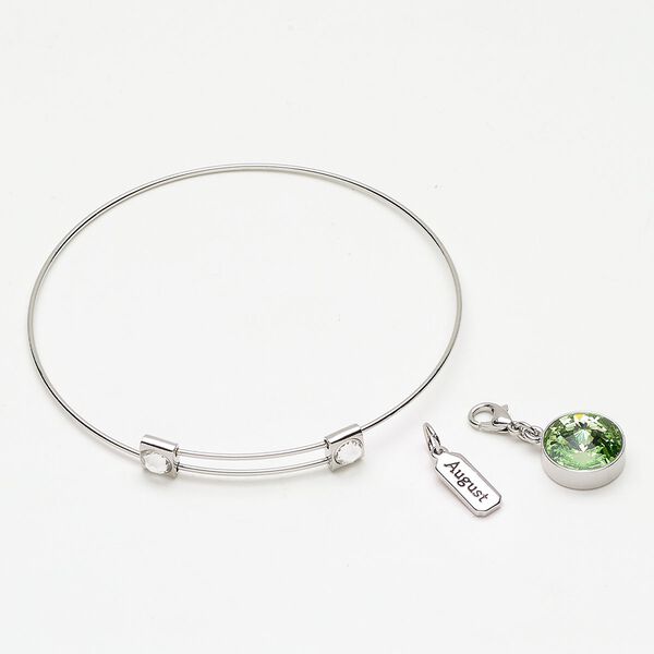 Bracelet bangle drop assortment 1pkg3 "pewter" (zinc-based alloy) / crystal, silver finish / peridot / clear 8 inches adjustable image number 0