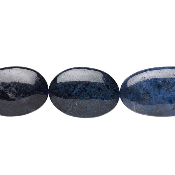 Bead mix, dumortierite (natural), 16x13.5mm / 19x13.5mm / 25x13mm flat oval, B grade, Mohs hardness 7. Sold per 8-inch strand, approximately 10 beads. image number 0