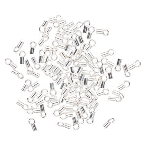 Crimp end 1pkg100 silver-plated, 3.5x2mm tube / loop / 1.5mm inside diameter, brass