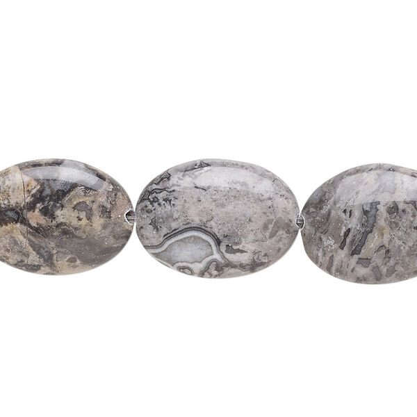 Bead, silver crazy lace agate (natural), 18x13mm flat oval, B grade, Mohs hardness 6-1/2 to 7. Sold per 8-inch strand, approximately 10 beads. image number 0