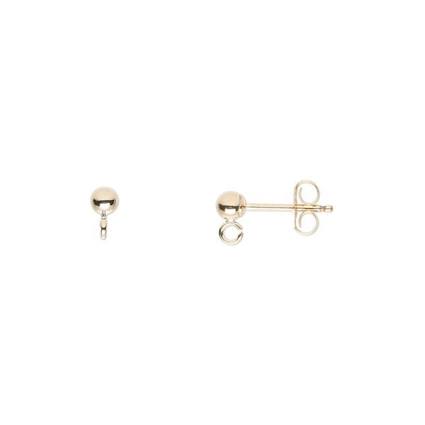 Earstud 1pkg10 14Kt gold-filled, 3mm ball / open loop / earnuts, 5 pair image number 0