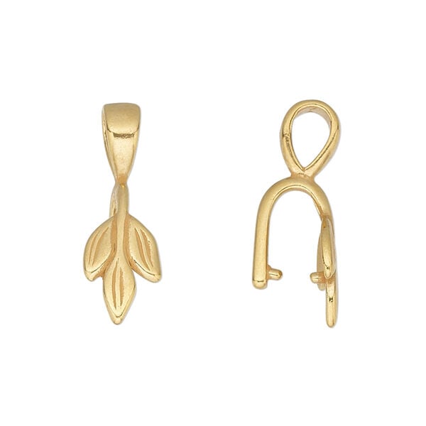 Bail, JBB Findings, ice-pick, gold-plated pewter (tin-based alloy), 23x8mm single-sided leaves with 8.5mm grip length. Sold per pkg of 2. image number 0