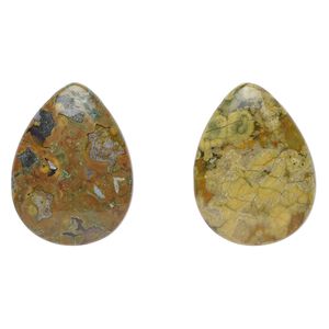 Rhyolite 1pkg2, top-drilled flat teardrop bead natural 40x30mm