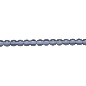 Bead, Czech glass druk, transparent Montana blue, 4mm round. Sold per 15-1/2" to 16" strand.