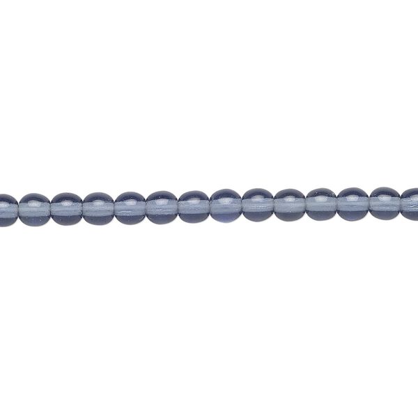 Bead, Czech glass druk, transparent Montana blue, 4mm round. Sold per 15-1/2" to 16" strand. image number 0
