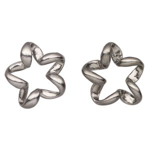 Focal, gunmetal-finished "pewter" (zinc-based alloy), 30x28mm-32x32mm twisted open star. Sold per pkg of 2.