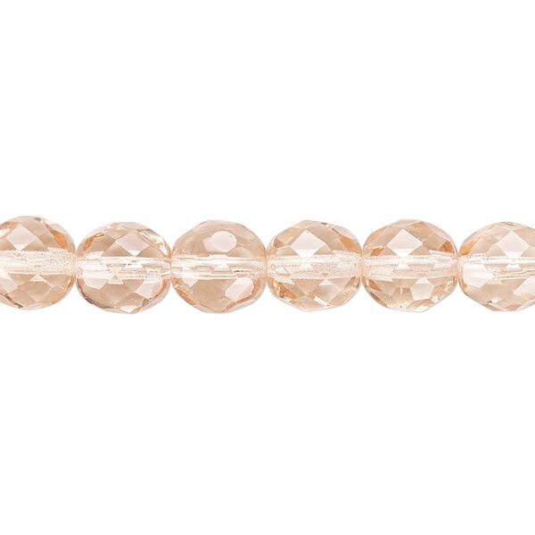 Bead, Czech fire-polished glass, light rose, 8mm faceted round. Sold per pkg of 600 (1/2 mass). image number 0
