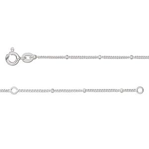 Chain 1pkg1 sterling silver curb, 1mm / 1.8mm rondelle / springring clasp, Gossamer™ adjustable 22 & 24 inch