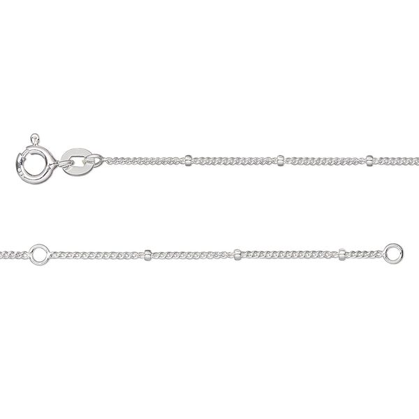 Chain Gossamer™ 1pkg1 sterling silver, 1mm curb / 1.8mm rondelle bead, adjustable 22 inch / 24 inch springring clasp image number 0