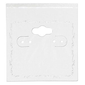 Earring card, PVC plastic and paper, opaque sand and silver, 2x2 inch square with scroll design. Sold per pkg of 100.