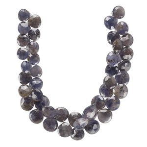 Iolite 1pkg1, hand-cut top-drilled faceted puffed teardrop bead natural 8 inch graduated 9-13mm